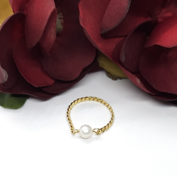 Handmade Genuine White Pearl & Gold Chain Link Ring Handmade by me Size 12 - Picture 9 of 10